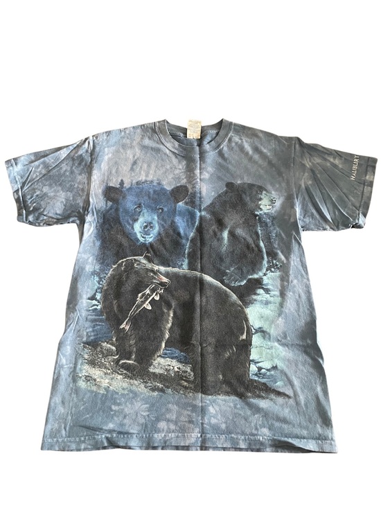 Gildan Other - Vintage Gildan Black Bear Print Tee - Black/Blue 100% Cotton Camping Fishing